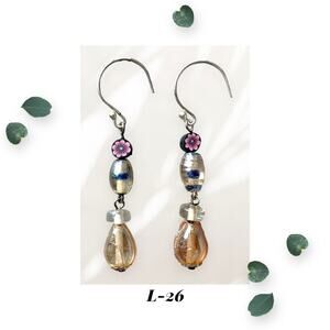 Flower and Droplets - India Glass and Argentium Sterling Silver Earrings